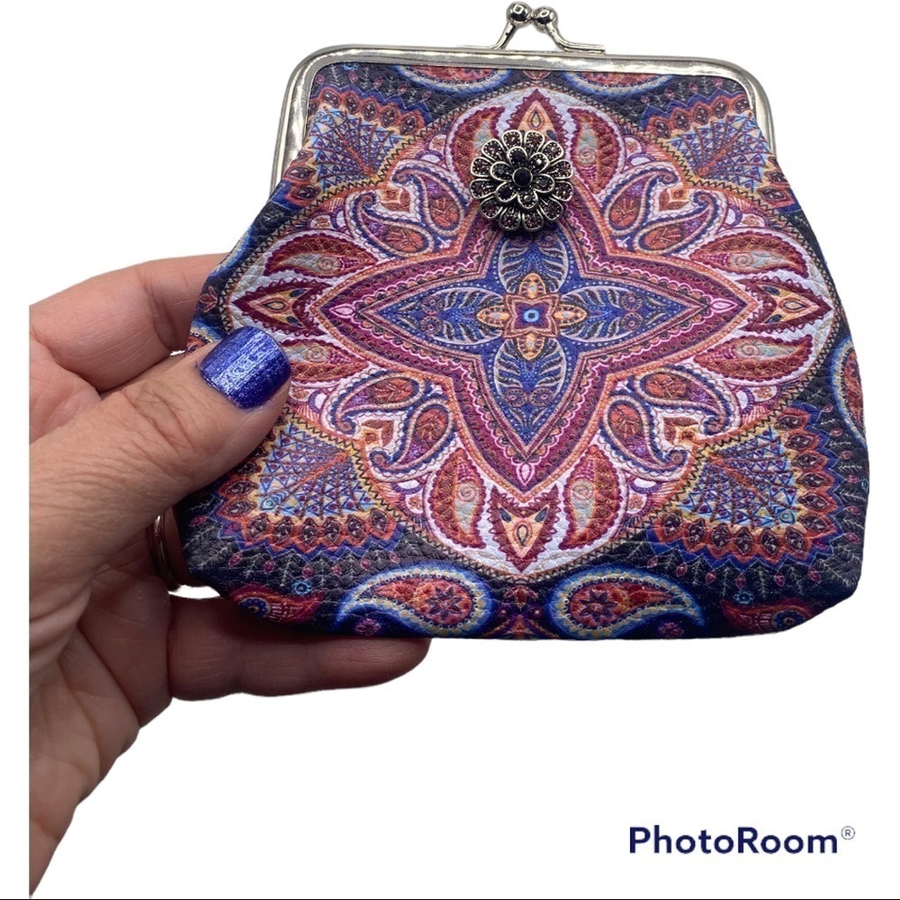 Blue & Red Paisley Snap Jewelry Change Purse with & Burgandy Floral Snap! VIDEO!